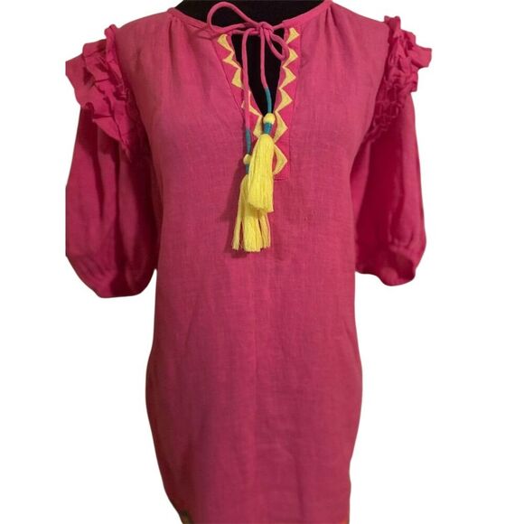 Uncle Frank Anthropology Women's Pink Embroidered Sheath Dress Tassel Boho - Picture 2 of 9